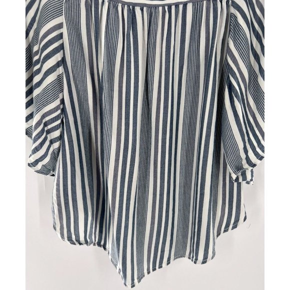Like New! BeachLunchLounge Blue Striped Flutter Sleeve Naomi Blouse - Medium - Picture 3 of 11